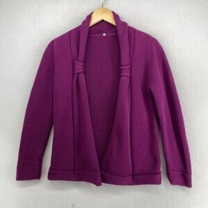 HAIKU Sweater Womens S Shawl Knot Open Front Cardigan Cotton Purple